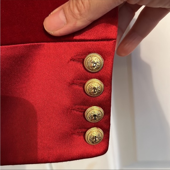 Balmain FW2015 rich red Satin and velvet blazer - Picture 7 of 11